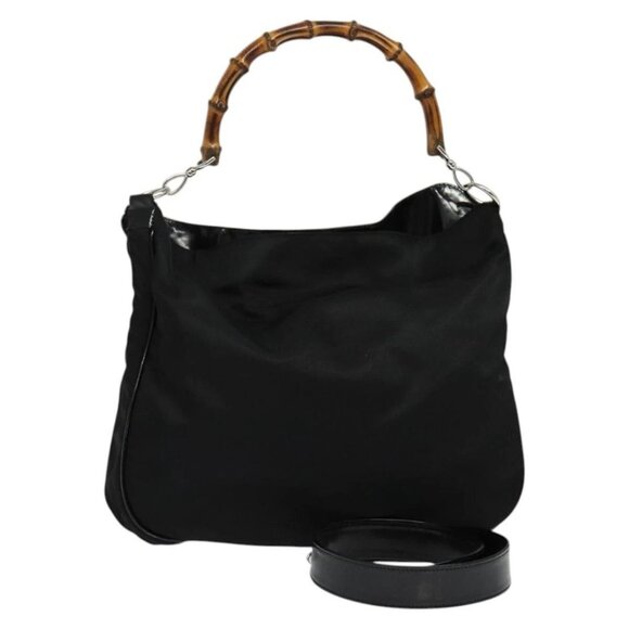 GUCCI Bamboo Hand Bag Nylon 2way Black Silver - Picture 1 of 16